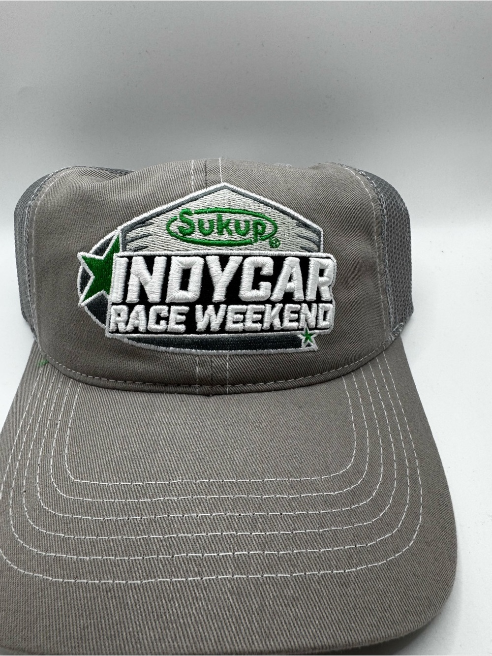 Gray Canvas Hat with White Stitching